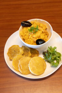 Seafood rice & arepas